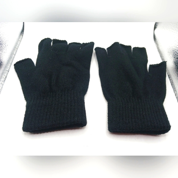 Fingerless Black Cotton Gloves Unisex 2 Pairs -New - Picture 7 of 8